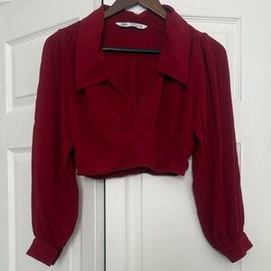 Zara Rich Red Blouse with V-Neck